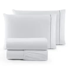 Lençol e fronha casal King Size liso kit 03 Peças Percal 400 Fios com elástico hotel pousada