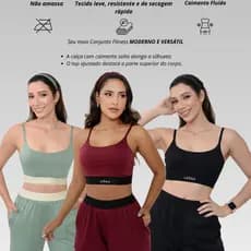Conjunto Feminino Calça Pantalona + Top Alça Academia Yoga Pilates Roupa Fitness Esportivo Confortável
