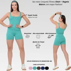 Conjunto Academia Feminino Short e Regata Forrada Alta Compressão Treino Yoga Pilates Fitness
