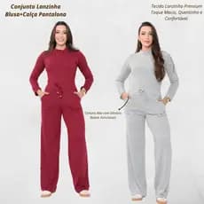 Conjunto Feminino Lanzinha Premium Frio Blusa Manga Longa + Calça Pantalona Outono/Inverno