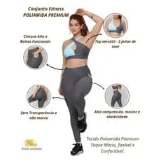 Conjunto Fitness Academia em Poliamida Top + Calça Legging Costura Reforçada Top Abertura Bojo Alta Qualidade