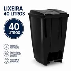 Lixeira com Pedal 40 litros Plastico Reforçado Multiuso Cozinha Banheiro ECO Nature Jaguar Utilidade