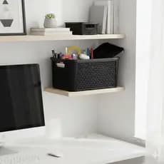 Organizador com tampa preto rattan 8,8 litros plástico resistente multi-uso organização casa escritório