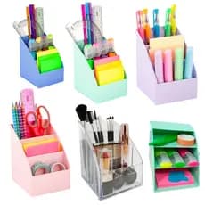 Porta canetas lapis maquiagem organizador de mesa com 03 divisórias multiuso cores pasteis maxcril