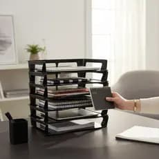 suporte notebook  organizador de papeis pastas e documentos HORIZONTAL empilhavel Maxcril cor preto