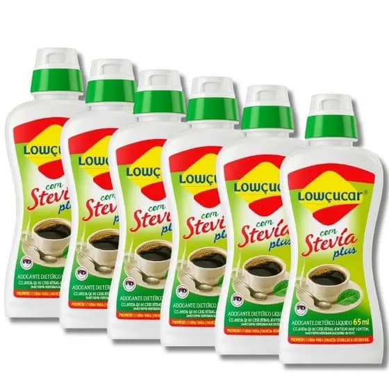 Kit Com 6 Adoçantes Lowçucar Plus Com Stévia Líquido 65ml