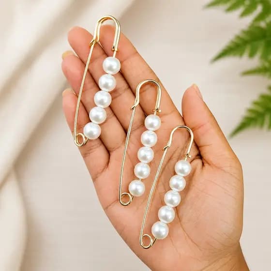 Alfinete De Segurança 7,5Cm Dourado Decorado Com Perola Kit Com 20 Unidades Metal Para Costura