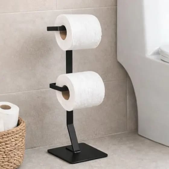 Porta Papel Higiênico De Chão Duplo 2 Rolos Banheiro Lavabo Preto Suporte de papel higiênico Organizadores para Casa