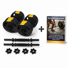 Kit Halteres  Musculação Barras e Anilhas Treino Musculação Peso Ajustável com Barra + Ebook
