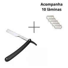 Navalha Profissional + 10 Lâminas Barbeiro Aço Inox Acabamento Navalhete