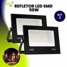 Kit 2 Refletor Led 50w Holofote Bivolt Prova Dágua Cor De Luz Branco Frio IP66 110v/220v