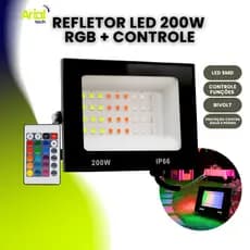 Refletor Holofote Led 200w Bivolt Luz Rgb Colorido Com Controle Prova D'água