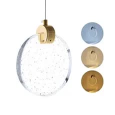 Luminária Pendente Disco Cristal C/ Bolhas Dourado Led PD02