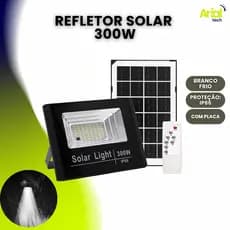 Refletor Led Solar 300w Holofote Com Placa Bateria a Prova D'água Externo