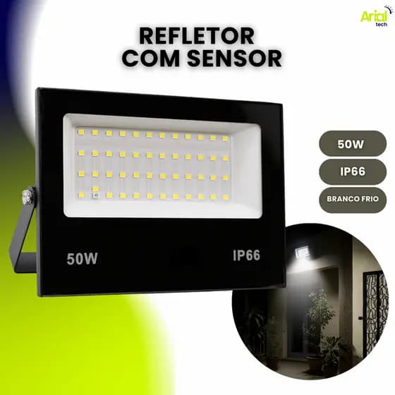 Refletor Led 50w Bivolt Prova D'agua Com Sensor De Presença
