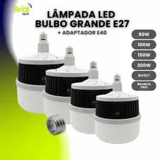 Lâmpada Bulbo Led 80w, 100w, 150w e 200w Alta Potência Soquete E27 E40 Branco Frio Bivolt 110v|220v