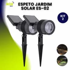 Kit 2 Luminária Espeto Jardim Energia Solar Super Led 10w Spot Cor Preto