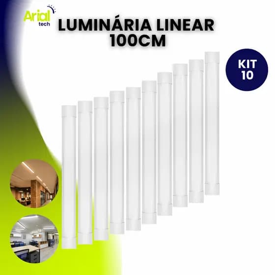Kit 10 Luminária Tubular Sobrepor Led Linear 40w 100cm Luz Branco Frio / Branco Quente