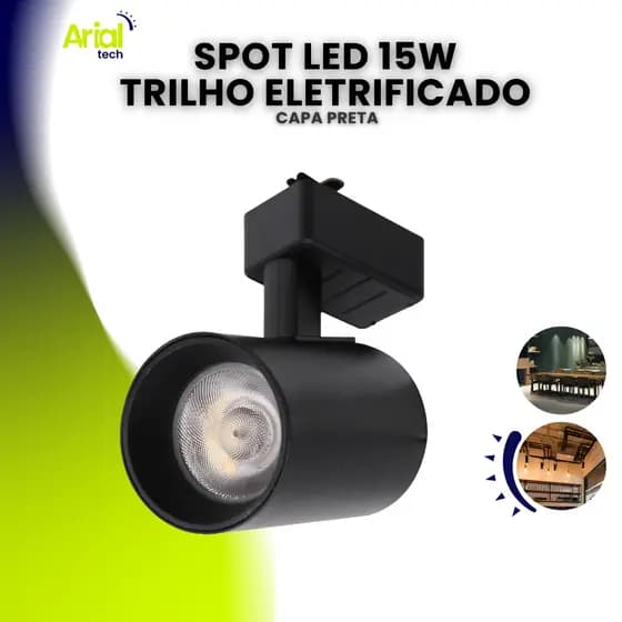 Spot Para Trilho Eletrificado Preto 15w Led Luz Forte