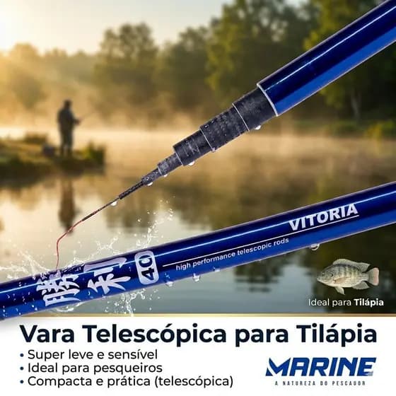 Vara de Pesca Telescópica para Tilápia Vitória Marine - Leve e Sensível 2,10 a 4,5m