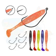 Kit isca Artificial soft Fire Shad + Anzol Offset 7, 9 ou 11cm - Kit p/ traíra, tucunaré, Dourado.