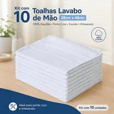 Kit com 10 Toalhas Lavabo de Mão branco Escolar artesanato 28cm x 48cm 100% algodão ponto cruz