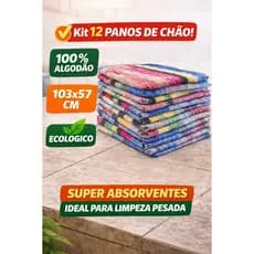 Kit 12 Panos de Chão Algodão Grande 103x57cm Super Absorvente Ecológico