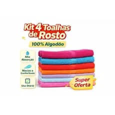 Kit 4 Toalhas de Rosto 40x80cm 100% Algodão | Macias, Absorventes e Uso Diário