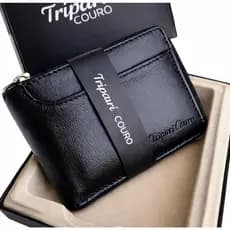 Carteira Masculina 104 Couro Legítimo Com Porta Documentos Removível Com Fecho Cor Preta