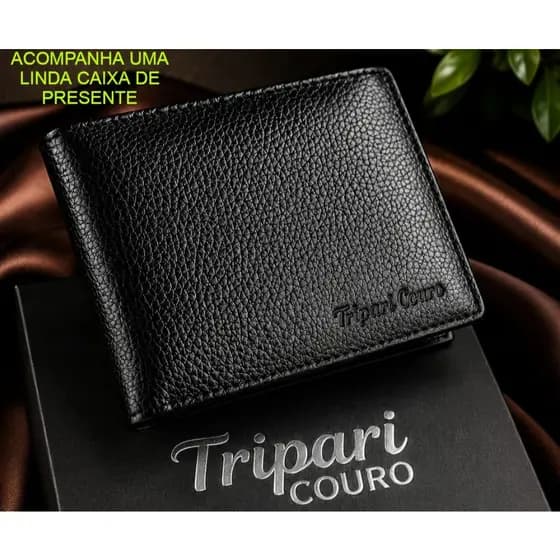CARTEIRA TRIPARI COURO LUXO COURO LEGÍTIMO DE VERDADE COM CAIXA PRESENTE COMPLETA PREÇO DE FABRICA