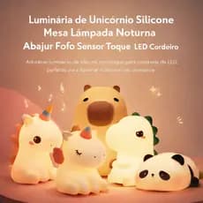 Luminária de  Capivara Unicórnio Silicone Mesa Lâmpada Noturna Abajur Fofo Sensor Toque Touch Led Cordeiro
