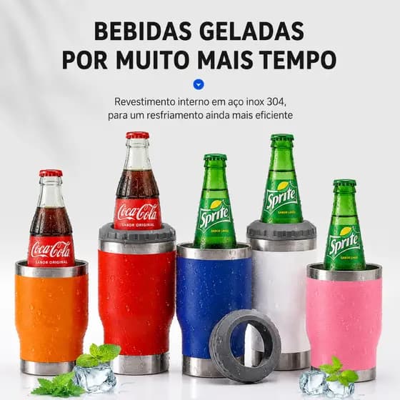 Copo Térmico 5 em 1 Inox 450ml Porta Lata Long Neck Garrafa Cervej Refrigerante com Abridor