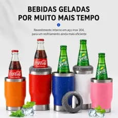 Copo Térmico 5 em 1 Inox 450ml Porta Lata Long Neck Garrafa Cervej Refrigerante com Abridor