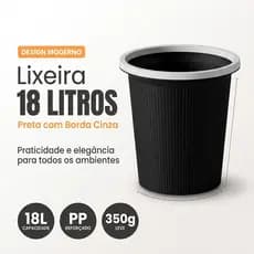 Lixeira 18L Plástica Redonda Preta Sem Tampa Cesto de Lixo Escritório Quarto Sala Banheiro Cozinha