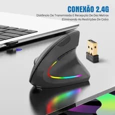 Vertical Mouse Sem Fio com Bluetooth e 2.4G Ergonômico Recarregável Portátil para PC Gamer Notebook.