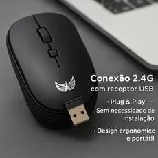 Mouse sem fio recarregável de 1600 DPI，com conexão 2.4GHz e Bluetooth，Para Notebooks, Desktops e Tablets