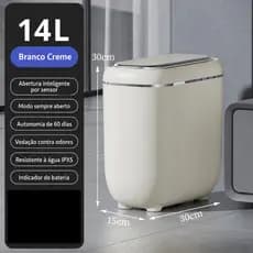 Lixeira Inteligente com Sensor — Design Slim 14L, para Banheiro e Cozinha, Impermeável IPX5, Tampa Silenciosa