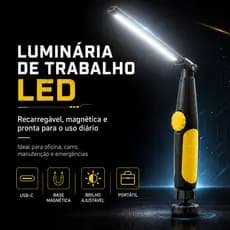 Lanterna LED COB Profissional Multifuncional Oficina Inspeção Potente Recarregável De Trabalho
