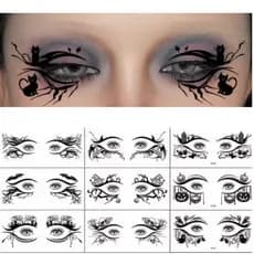 Adesivo facial Halloween - Tatuagem temporária Geek Halloween rosto, canto de olho - Tatoo All Black Cosplay