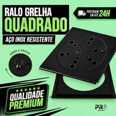 Ralo Grelha Quadrado Aço Inox Preto Fosco – Design Moderno e Resistente Abre e Fecha