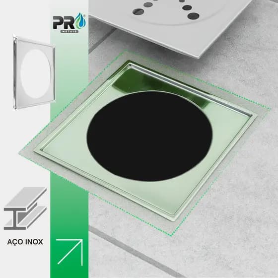 Porta Grelha Ralo Click caixilho quadrado 15x15cm em Aço Inox 430 .