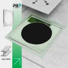 Porta Grelha Ralo Click caixilho quadrado 15x15cm em Aço Inox 430 .