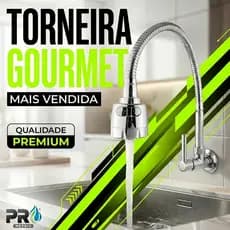 Torneira Gourmet Cozinha Parede Pia Toda 100% de Metal Inox Flexível 1/4 de volta Cód. 3065