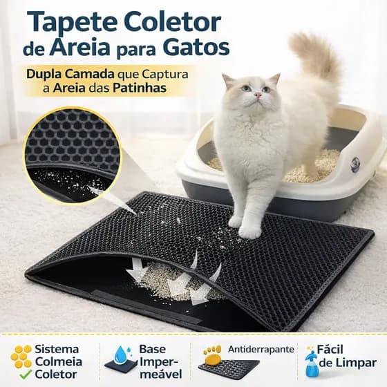 Tapete Coletor de Areia Para Gatos Higiênico Lavável Anti Sujeira Dupla Camada EVA