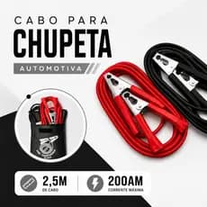 Cabo de Chupeta com Bolsa 2,5 M 200a Reforçado Carga na Bateria Carro Moto Caminhão Garras Isoladas