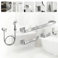 Kit Acessórios Banheiro Completo 4 Peças + Ducha Higiênica Cromada 1/4 Volta ABS Luxo