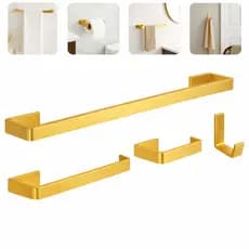Kit Acessorios Para Banheiro 4 Peças Dourado Cabide Toalheiros Papeleira Distribuidores Luxo