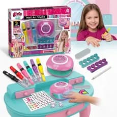 Kit Salão De Beleza Infantil Estúdio De Unhas Nail Art Studio Completo - Com Secador De Unhas, Canetas Esmalte Decorativ