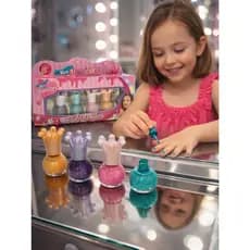 Kit 4 Esmaltes Infantil Unhas Mágicas à Base de Água com Glitter Tampa Coroa Seguro e Lavável Presente Criativo
