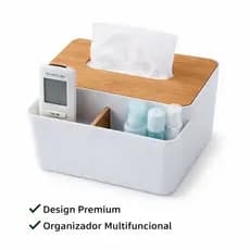 Porta Lenço Organizador de Mesa Bambu Multifuncional Porta Controle Sala Quarto Escritório